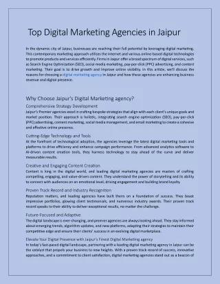 Top Digital Marketing Agencies in Jaipur