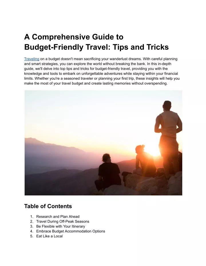 PPT - A Comprehensive Guide to Budget-Friendly Travel_ Tips and Tricks PowerPoint Presentation 