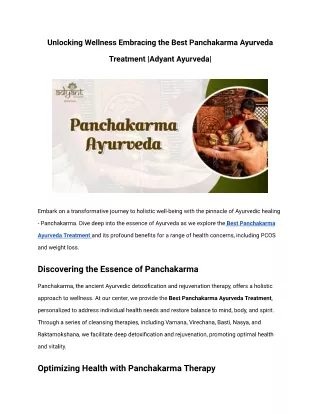 Unlocking Wellness Embracing the Best Panchakarma Ayurveda Treatment Adyant Ayurveda