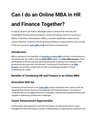 Can I do an Online MBA in HR and Finance Together