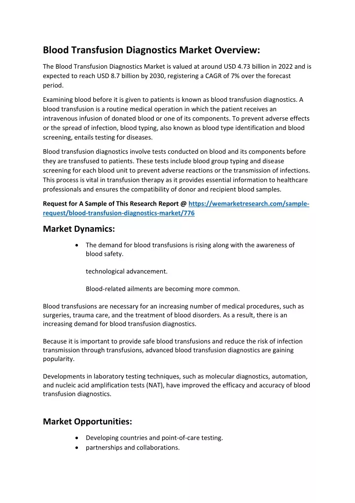 blood transfusion diagnostics market overview