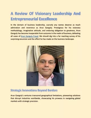 A Review Of Visionary Leadership And Entrepreneurial Excellence