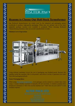 Reasons to Choose Our Roll Stock Termoformer