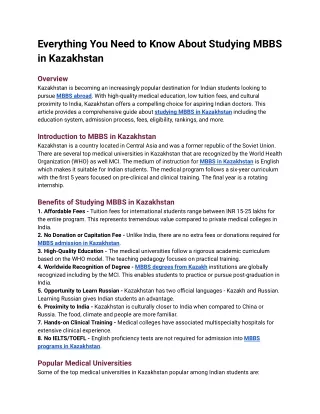 Everything You Need to Know About Studying MBBS in Kazakhstan