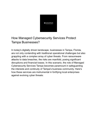 Safeguarding Tampa's Business Landscape Crucial Role of Managed Cybersecurity Services