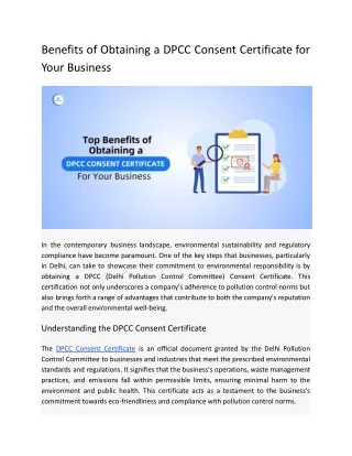Benefits of Obtaining a DPCC Consent Certificate for Your Business