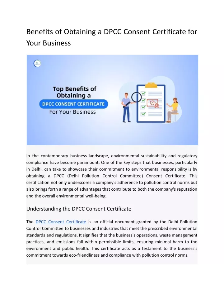 benefits of obtaining a dpcc consent certificate