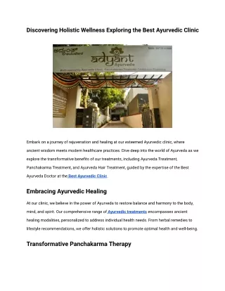 Discovering Holistic Wellness Exploring the Best Ayurvedic Clinic