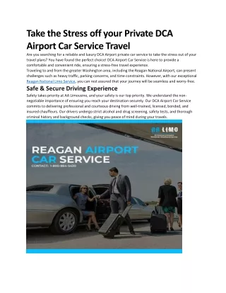 Take the Stress off your Private DCA Airport Car Service Travel