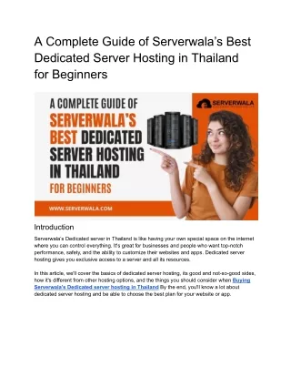 A Complete Guide of Serverwala’s Best Dedicated Server Hosting in Thailand for Beginners