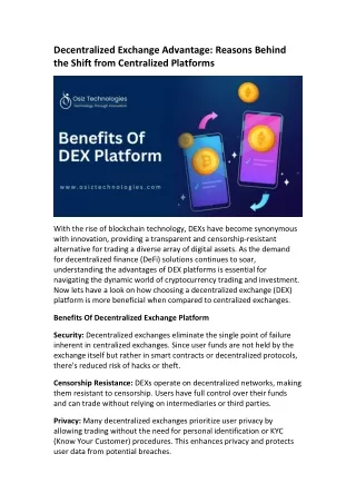 decentralized exchange advantage reasons behind
