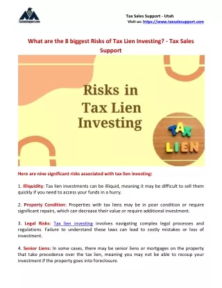 What are the 8 biggest Risks of Tax Lien Investing