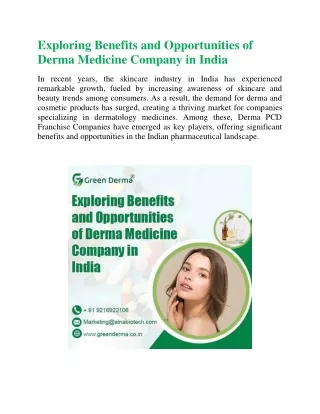 Exploring Benefits and Opportunities of Derma Medicine Company in India