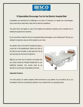 10 Specialities Encourage You for the Electric Hospital Bed