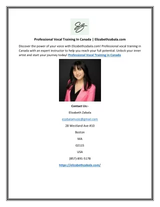 Professional Vocal Training In Canada | Elizabethzabala.com