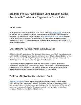 Entering the ISO Registration Landscape in Saudi Arabia with Trademark Registration Consultation