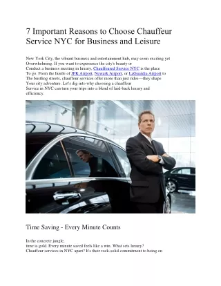 7 Important Reasons to Choose Chauffeur Service NYC for Business