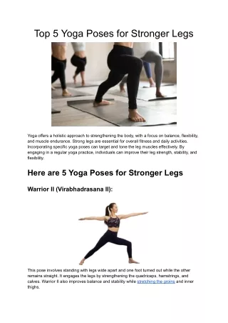 Top 5 Yoga Poses for Stronger Legs