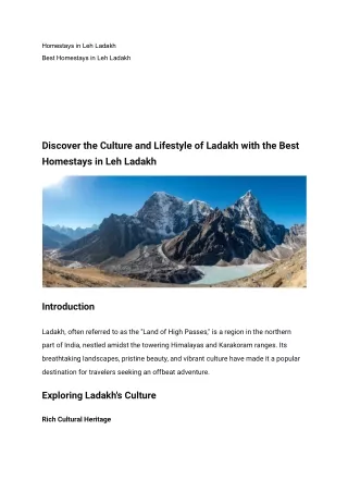 Discover the Culture and Lifestyle of Ladakh with the Best Homestays in Leh Ladakh