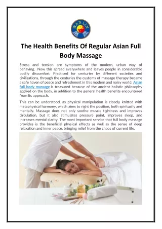 The Health Benefits Of Regular Asian Full Body Massage