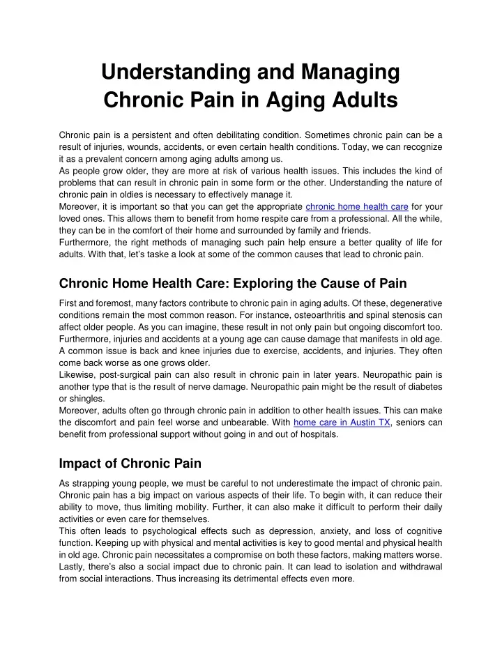 understanding and managing chronic pain in aging