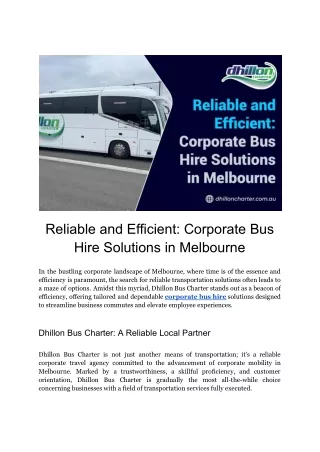 Efficient Mobility: Corporate Bus Hire in Melbourne