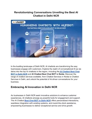 Revolutionizing Conversations Unveiling the Best AI Chatbot in Delhi NCR