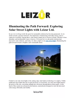 Illuminating the Path Forward: Exploring  Solar Street Lights with Leizur Ltd