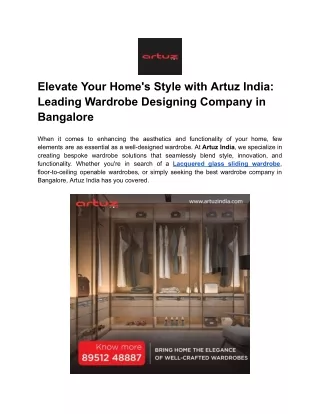 Elevate Your Home's Style with Artuz India_ Leading Wardrobe Designing Company in Bangalore