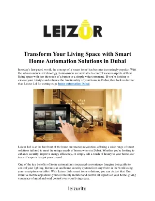 Transform Your Living Space with Smart  Home Automation Solutions in Dubai