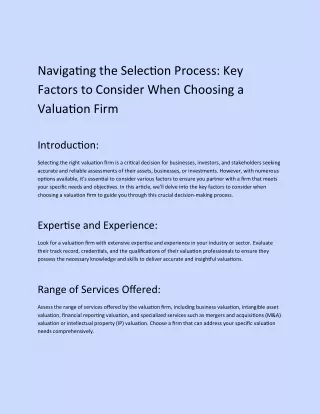 Key Factors to Consider When Choosing a Valuation Firm