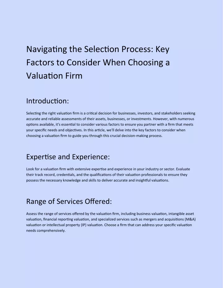 navigating the selection process key factors