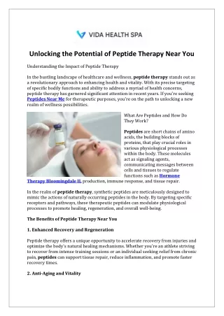 Unlocking the Potential of Peptide Therapy Near You
