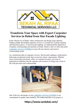 Crafting Excellence: Exceptional Carpenter Services in Dubai by SarDubai