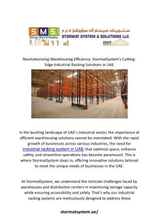 Efficient Industrial Racking Systems in UAE: Optimize Storage Solutions