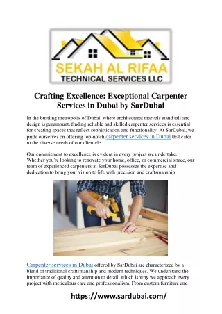 Crafting Excellence: Exceptional Carpenter Services in Dubai by SarDubai