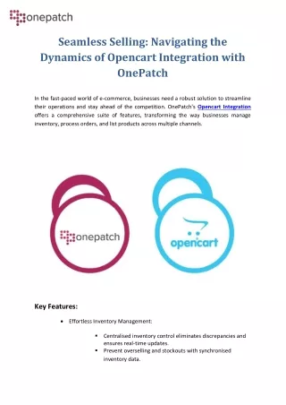 Seamless Selling: Navigating the Dynamics of Opencart Integration with OnePatch