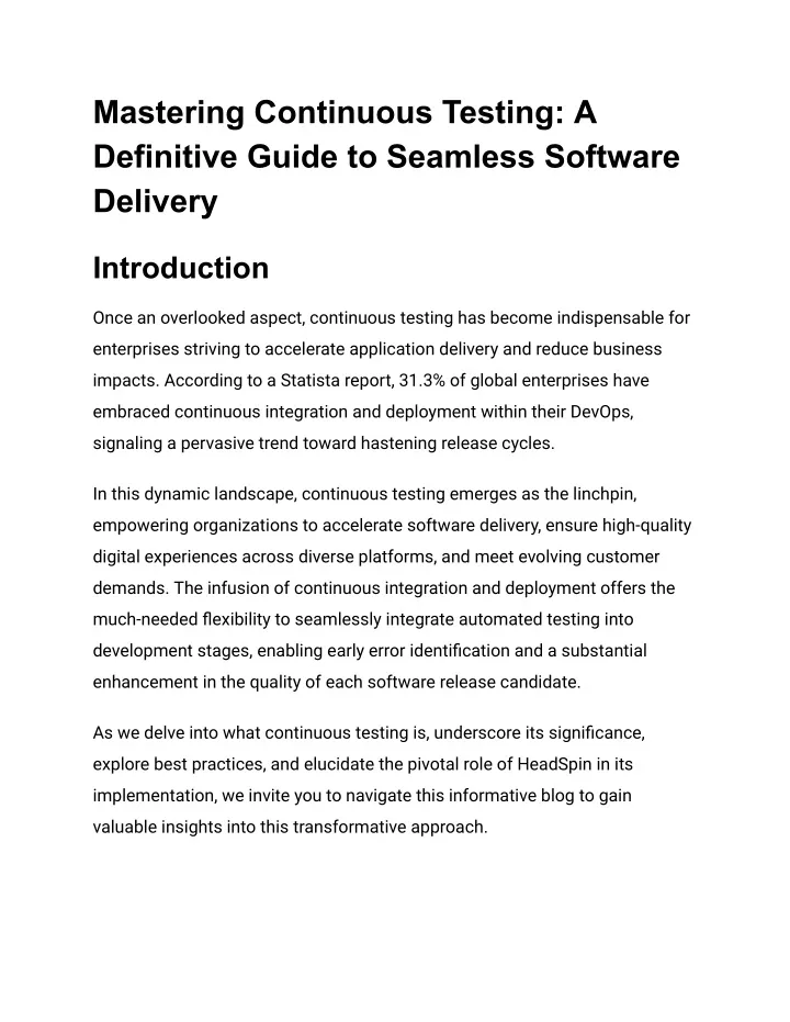 mastering continuous testing a definitive guide