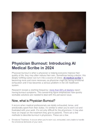 Physician Burnout Introducing AI Medical Scribe in 2024