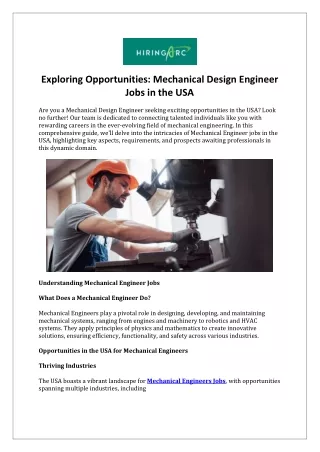 Exploring Opportunities Mechanical Design Engineer Jobs in the USA