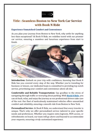 Seamless Boston to New York Car Service with Book N Ride