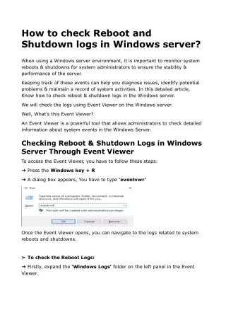 How to check Reboot and Shutdown logs in Windows server