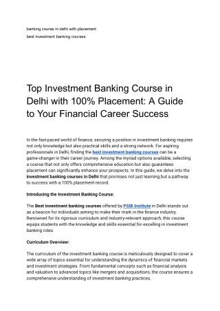 Top Investment Banking Course in Delhi with 100% Placement_ A Guide to Your Financial Career Success
