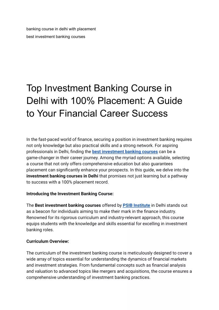 banking course in delhi with placement