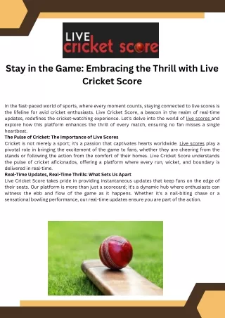 Stay in the Game Embracing the Thrill with Live Cricket Score