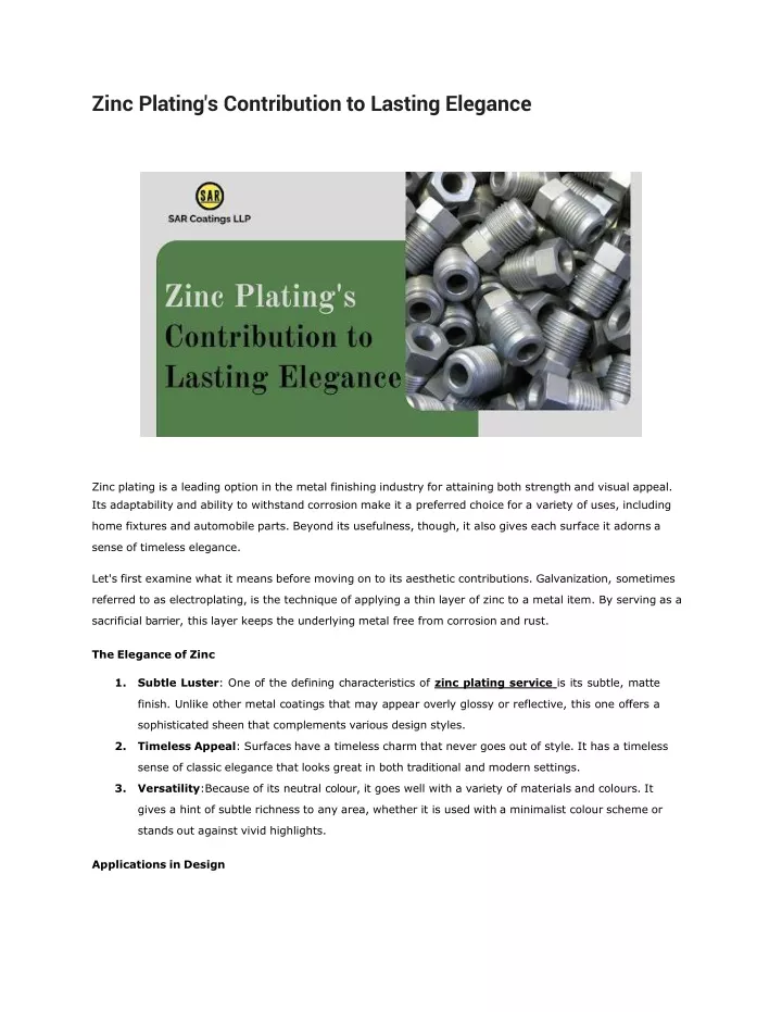 zinc plating s contribution to lasting elegance