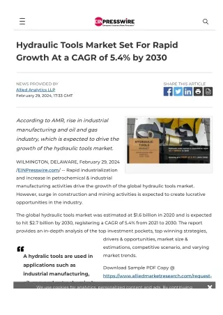 Hydraulic Tools Market is Big Booming with Business Experts Ideas by 2030