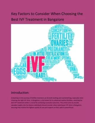 Key Factors to Consider When Choosing the Best IVF Treatment in Bangalore