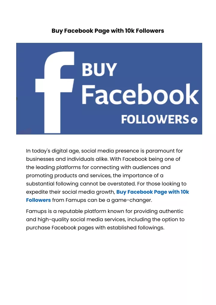 buy facebook page with 10k followers