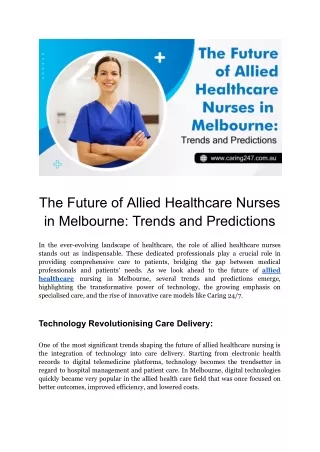 Anticipating the Future of Allied Healthcare Nurses in Melbourne